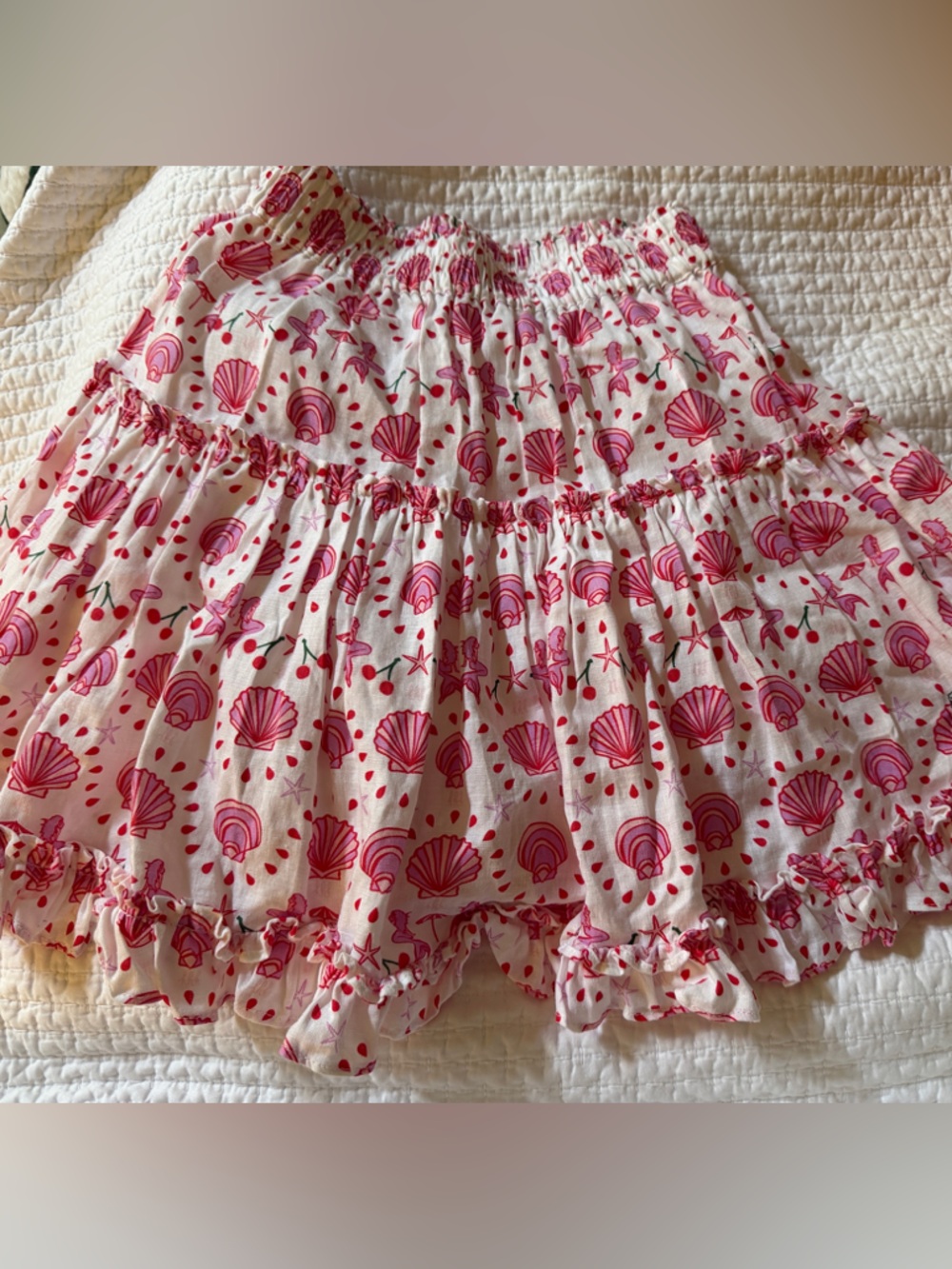 Hill House Home EUC XS Pink Seashell Print Ruffled Mini Skirt